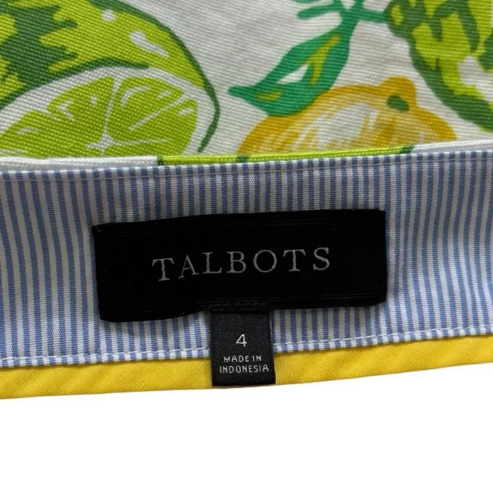Talbots Pencil Skirt Size 4 Lemon Lime Print Fruit Preppy